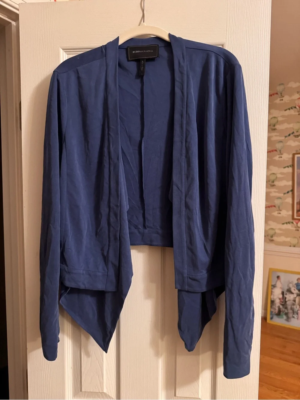 BCBGMaxAzria Navy Open-Front Draped Blazer